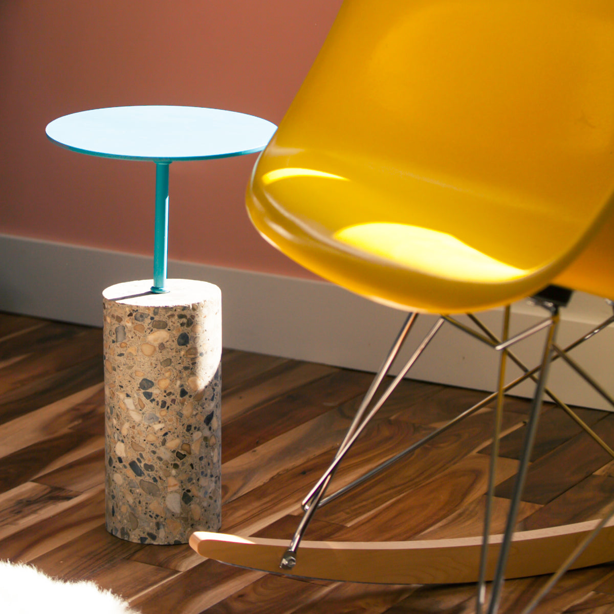 concrete core table made from recycled material